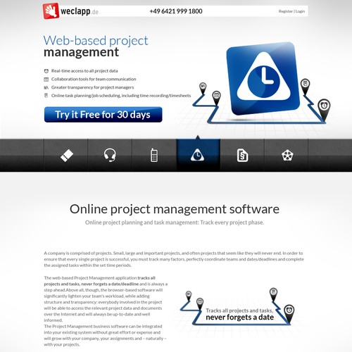 Mobile website with the title 'website design für weclapp GmbH'