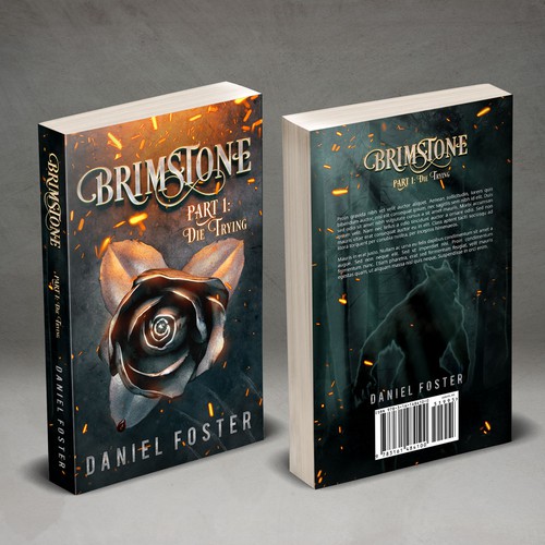 Iron design with the title 'Brimstone Book Cover'