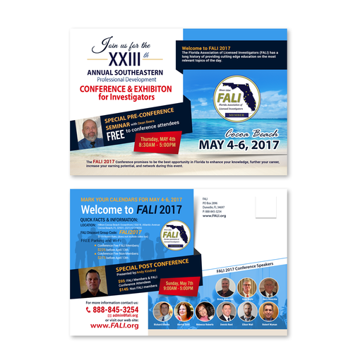 Speaker design with the title 'Postcard for conference event'