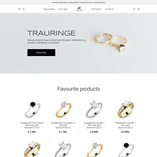 Wedding website with the title 'Minimalistic corporate design for a Wedding Ring Webshop'
