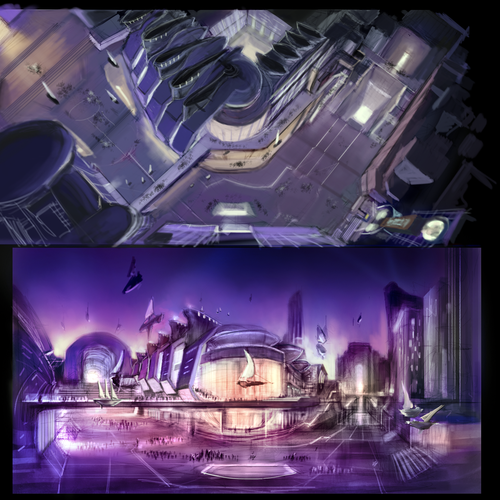 Cityscape artwork with the title 'City concept art'