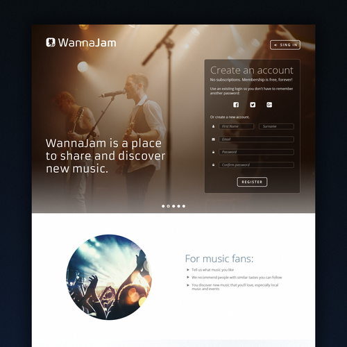 Modern website with the title 'WannaJam'