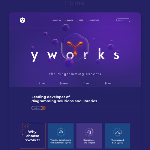 3D website with the title 'Yworks web design concept'
