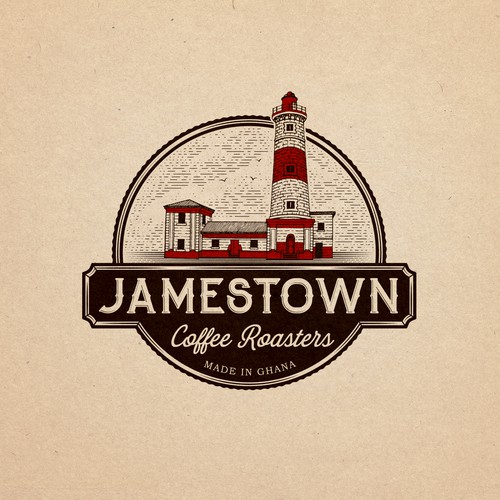 Heritage logo with the title 'Emblem logo design for coffee roasters from Jamestown, Ghana. '