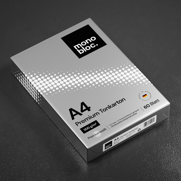 Packaging label with the title 'Monobloc Paper Ream Packaging Design'
