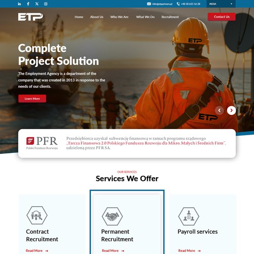 Industrial website with the title 'ETP Website'