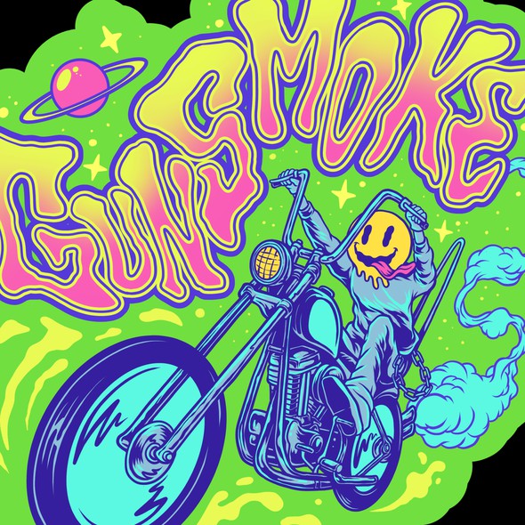 Motorcycle design with the title 'Trippy Rider'