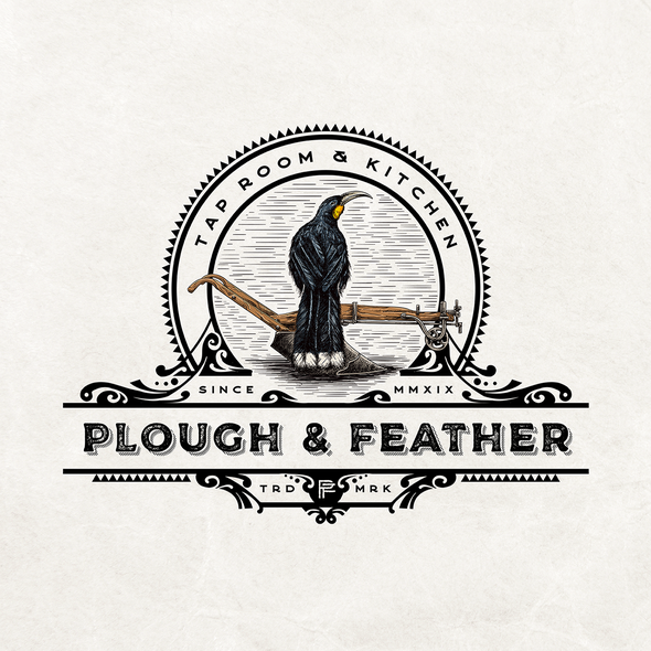 Heritage logo with the title 'Plough & Feather'