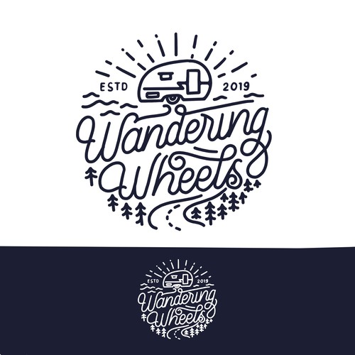 Vintage badge logo with the title 'wandering wheels'