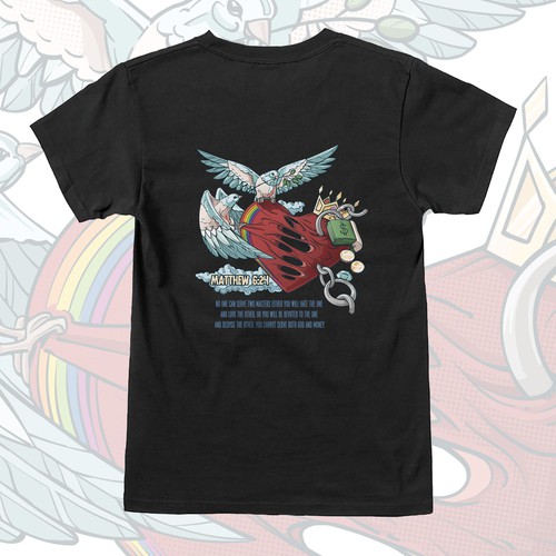 Religious t-shirt with the title 'Matthew 6:24 illustration'