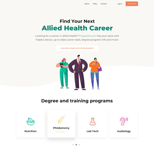 Health website with the title 'Website Design for New Health Careers Website'