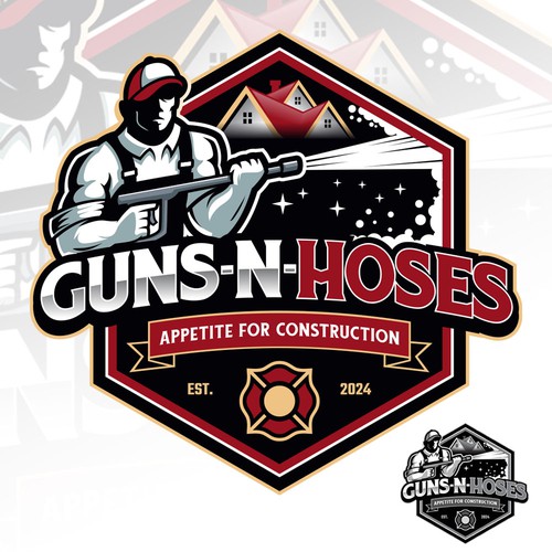 Firefighter logo with the title 'Guns-n-Hoses Logo Design'