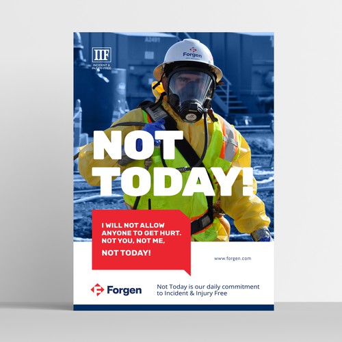 Company profile design with the title 'FORGEN - NOT TODAY POSTER'