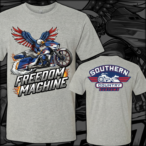 T-shirt with the title 'Freedom Machine, Motorcycle Cartoon T-shirt'