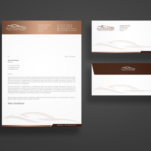 Automotive design with the title 'Letterhead and Envelope Design For Autogalerie Schweiz'