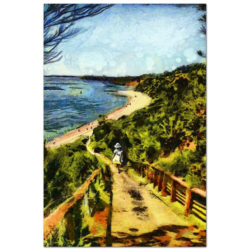 Textured design with the title 'Illustration of a Beach Scene'
