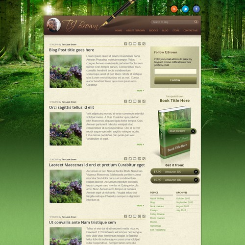 Blog website with the title 'Design webpage for SF- and fantasy- book author TJBrown!'