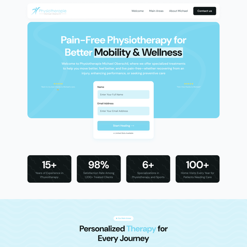 Physical therapy design with the title 'Neue Homepage für (Sport)physiotherapie- Praxis'