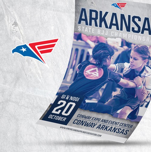 Textured design with the title 'Fighting Poster Design for Brazilian Ji Jutsu (BJJ) Championship'