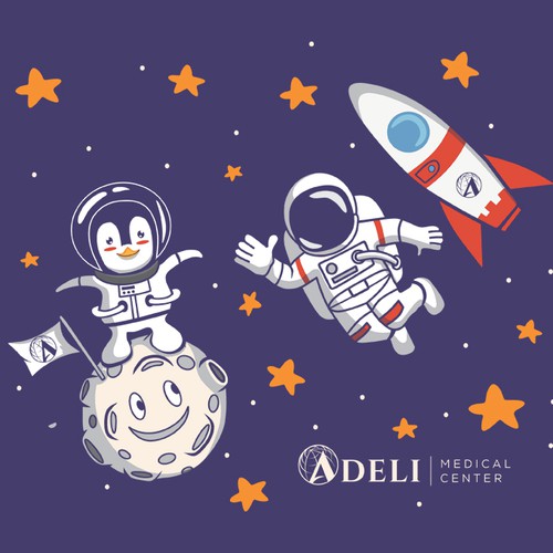 Penguin design with the title 'Design for Adeli Medical Center merchandise'
