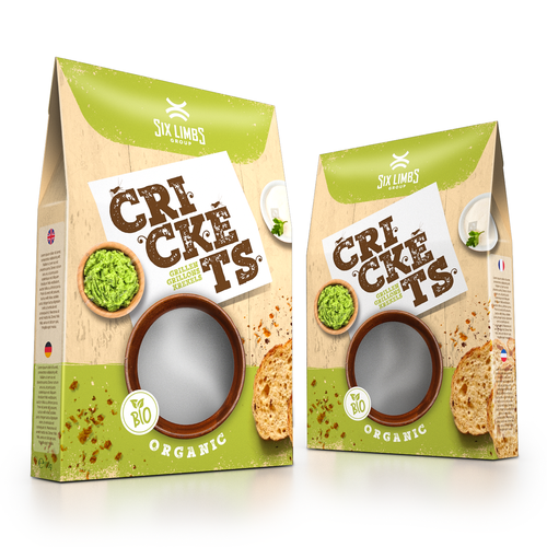 Fun packaging with the title 'Packaging for cricket food'