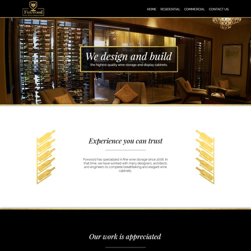 Home website with the title 'Website proposal for Foxwood Wine Cabinets'