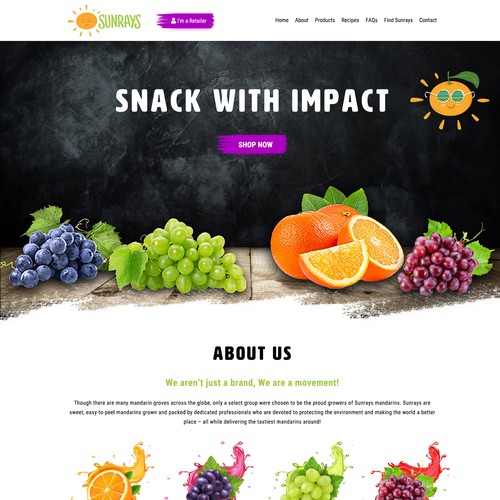 Eye-catching website with the title 'Sunrays - Fruit Seller Web Page Design'