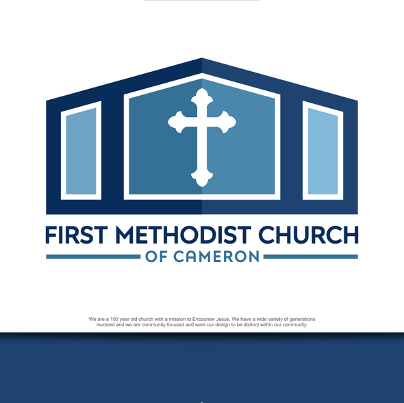 Cross design with the title 'First Methodist Church of Cameron'