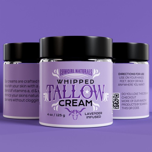 Lavender label with the title 'Tallow Moisturizer label for Amazon'