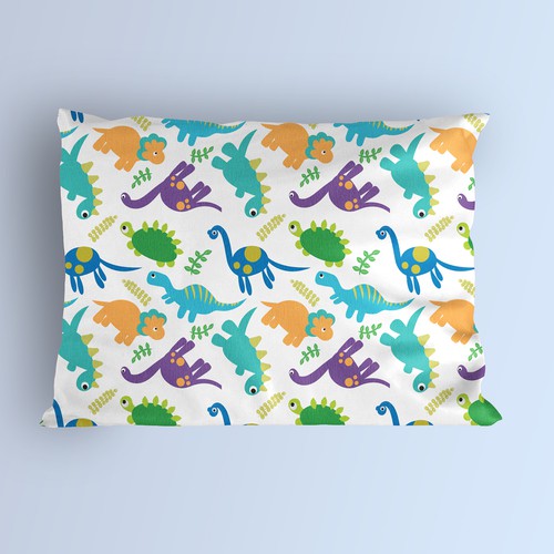 Cute animal illustration with the title 'Dinosaur Pattern for Children's Pillows'