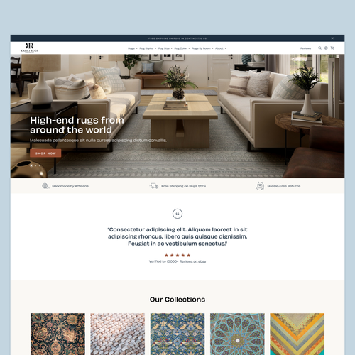 White website with the title 'Kalili Rugs'