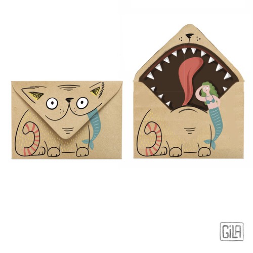 Character illustration with the title 'Illustrated funny envelopes'