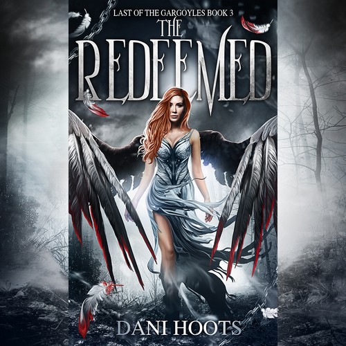 Angel wing design with the title 'The Redeemed Cover by Biserka Design'