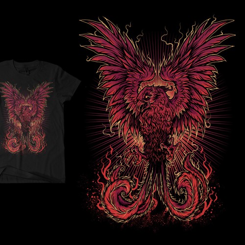 Metal design with the title 'Phoenix Rising t-shirt'