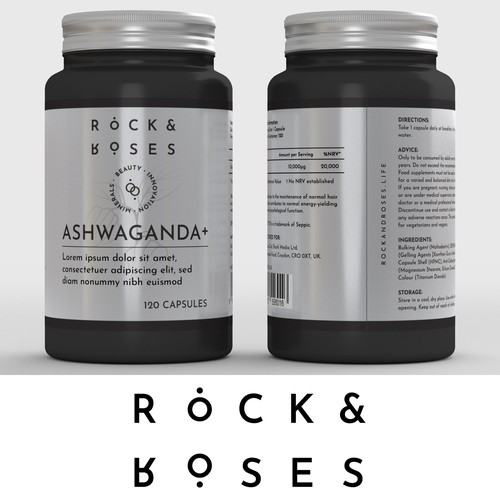 Silver foil packaging with the title 'Supplement Bottle Packaging'