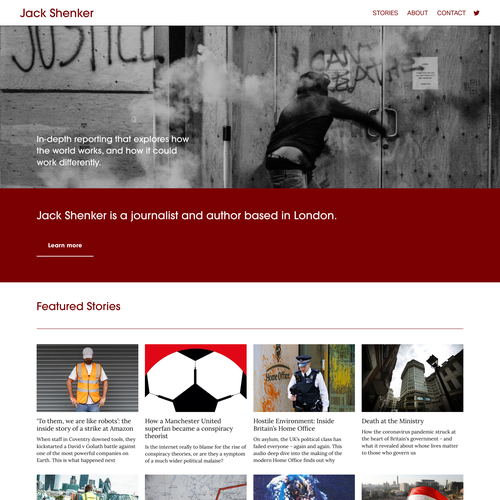 News design with the title 'Jack Shenker journalist website'