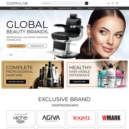 Product catalog design with the title ' Global Beauty Brands Ecommerce Website'