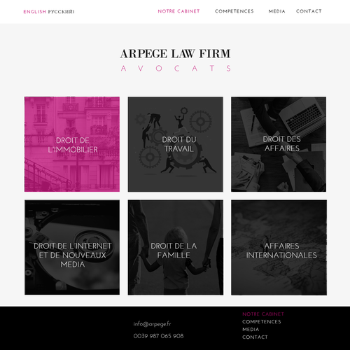 Interface website with the title 'Interface Design for French Law Firm'