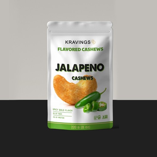 Snack bag packaging with the title 'Cashew flavors packaging design '
