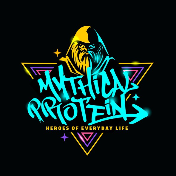 Hero design with the title 'Mytical graffity logo for protein cereal'