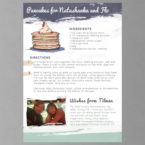 Pancake design with the title 'A Gift of Love - Wedding Recipe Book Page'