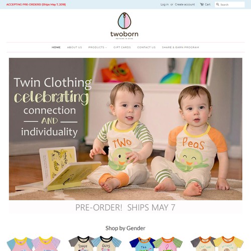 Children's design with the title 'Two Born Shopify Design and development'