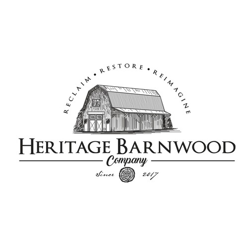 Vintage modern logo with the title 'Heritage Barnwood Company or Heritage Barnwood Co.'