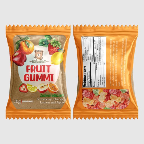 Candy packaging with the title 'Fruit Gummy Candy Packaging'