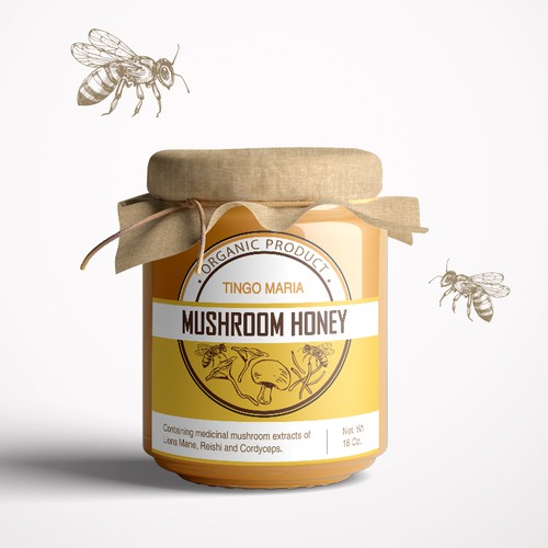 Jar label with the title 'Label for a mushroom honey'