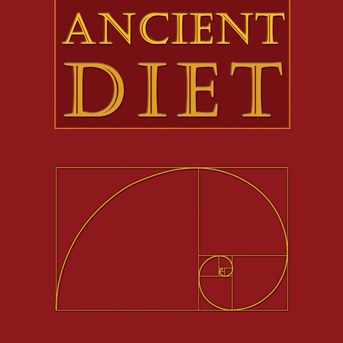 Ancient book cover with the title 'Book cover design for a new diet'