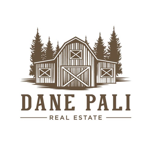 Village brand with the title 'warehouse and pine trees'