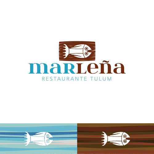 Seafood logo with the title 'Wood and Water'