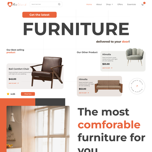 Furniture website with the title 'furniture shop design'