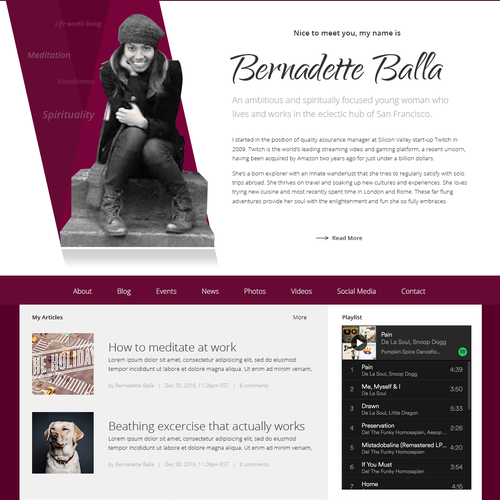 Violet design with the title 'Personal website for Bernadette Balla'